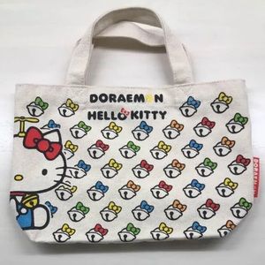 HELLO KITTY x doraemon Sanrio Mini Hand Bag Small Tote Rainbow Bell JAPAN Collab